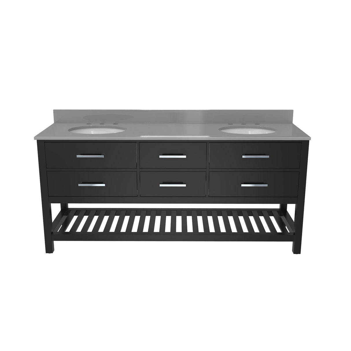 Valencia 60 Inch Birch & Oak Console Vanity with Rectangular Undermount Sinks - Black