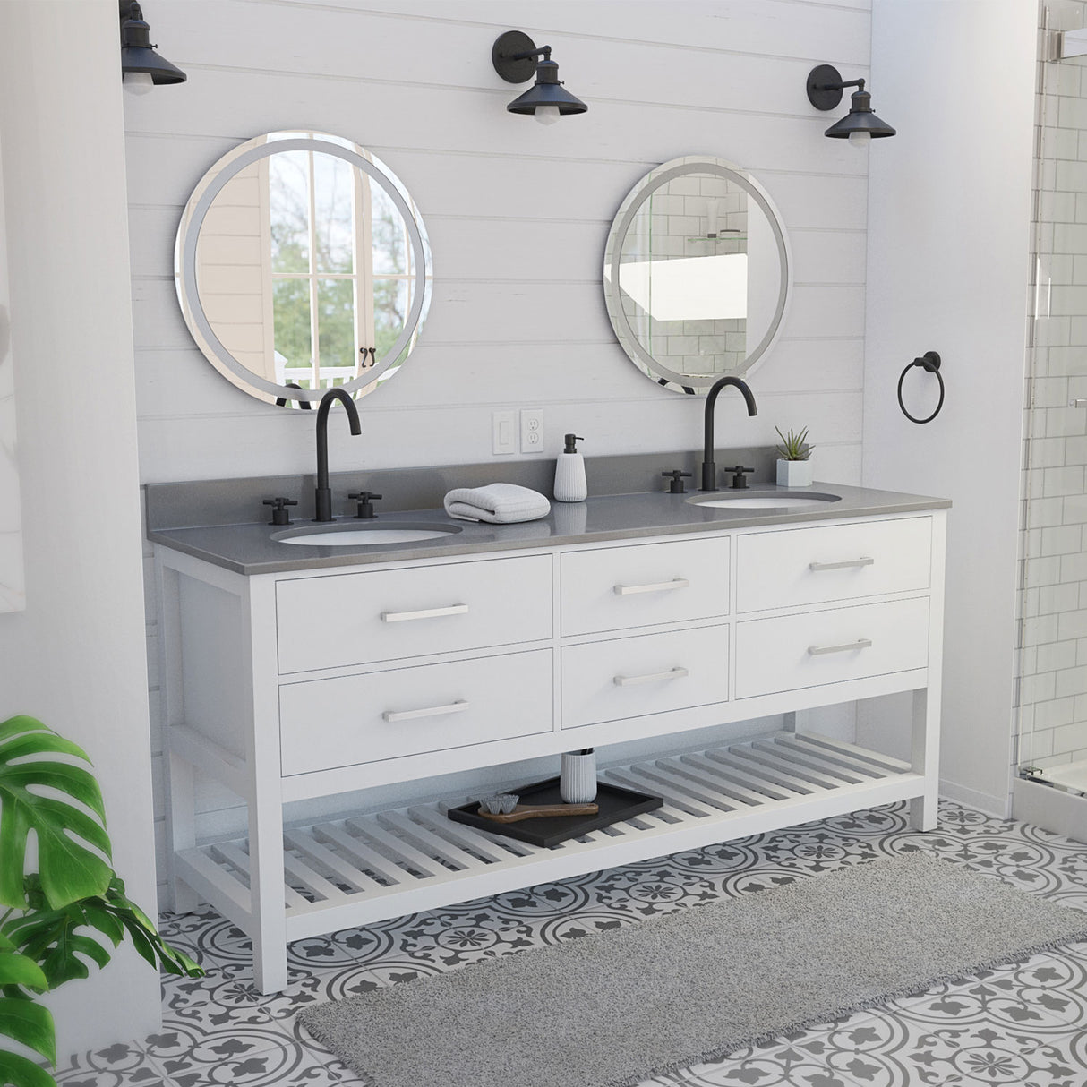 Valencia 72 Inch Oak Double Sink Bathroom Vanity - White