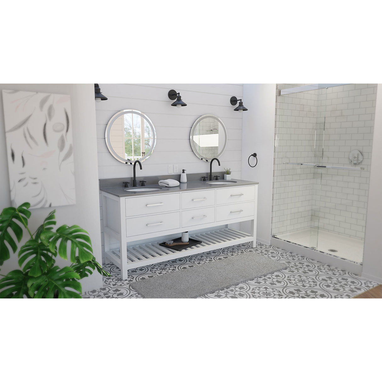 Valencia 72 Inch Oak Double Sink Bathroom Vanity - Black