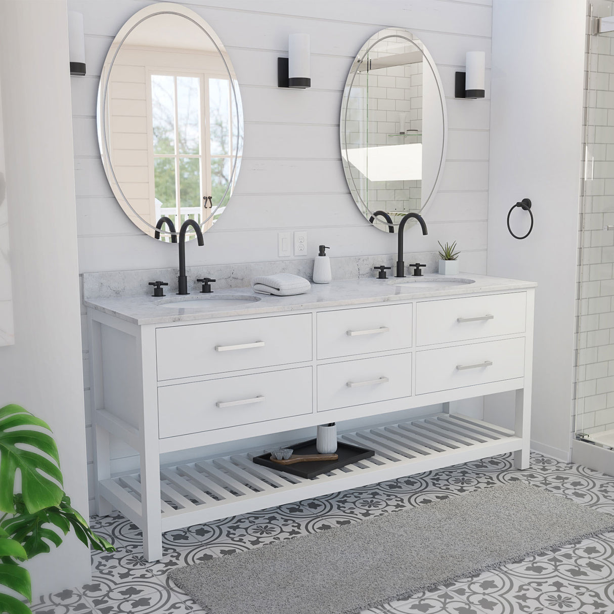 Valencia 72 Inch Oak Double Sink Bathroom Vanity - White