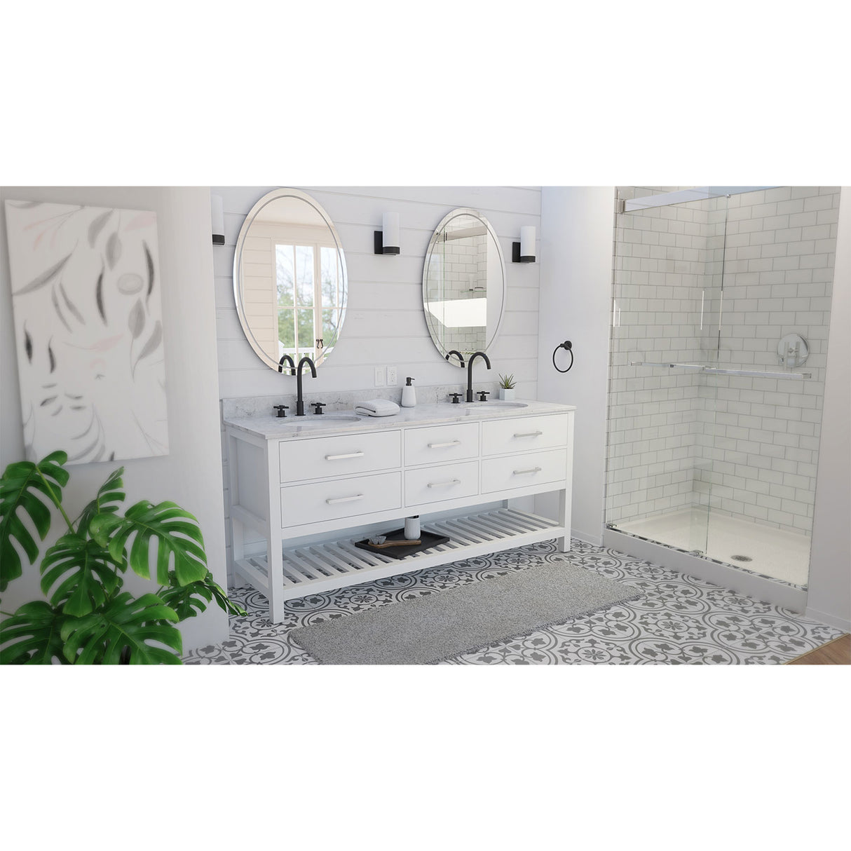 Valencia 72 Inch Oak Double Sink Bathroom Vanity - White