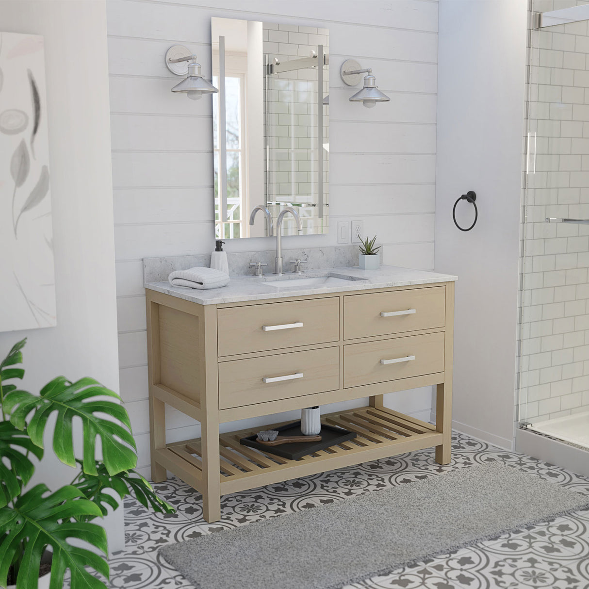 Valencia 48 Inch Oak Console Vanity with Rectangular Undermount Sink - Light Oak