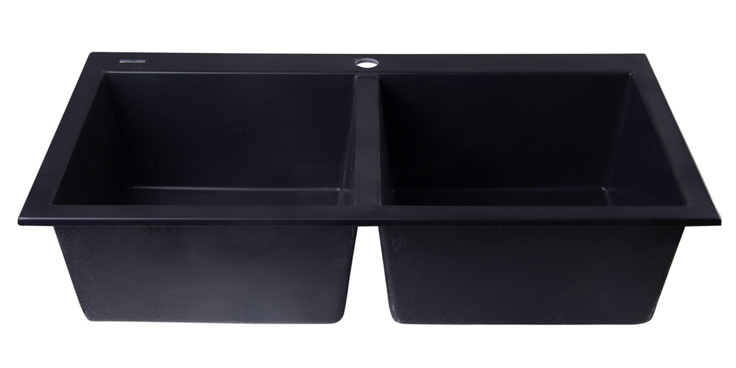 ALFI brand AB3420DI-BLA Black 34" Drop-In Double Bowl Granite Composite Kitchen Sink