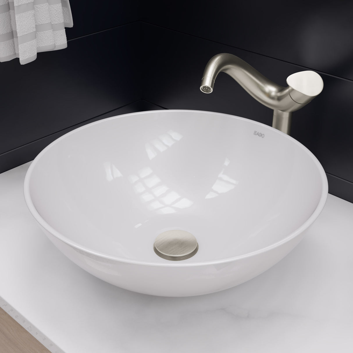 EAGO BA351 18" ROUND CERAMIC ABOVE MOUNT BATHROOM BASIN VESSEL SINK