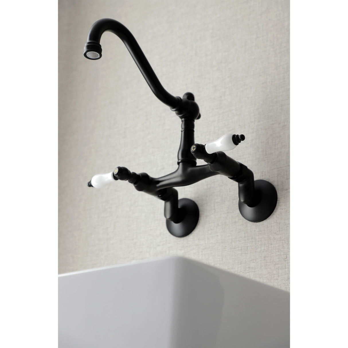 Kingston Brass KS3220PL Vintage 6" Adjustable Center Wall Mount Kitchen Faucet, Matte Black