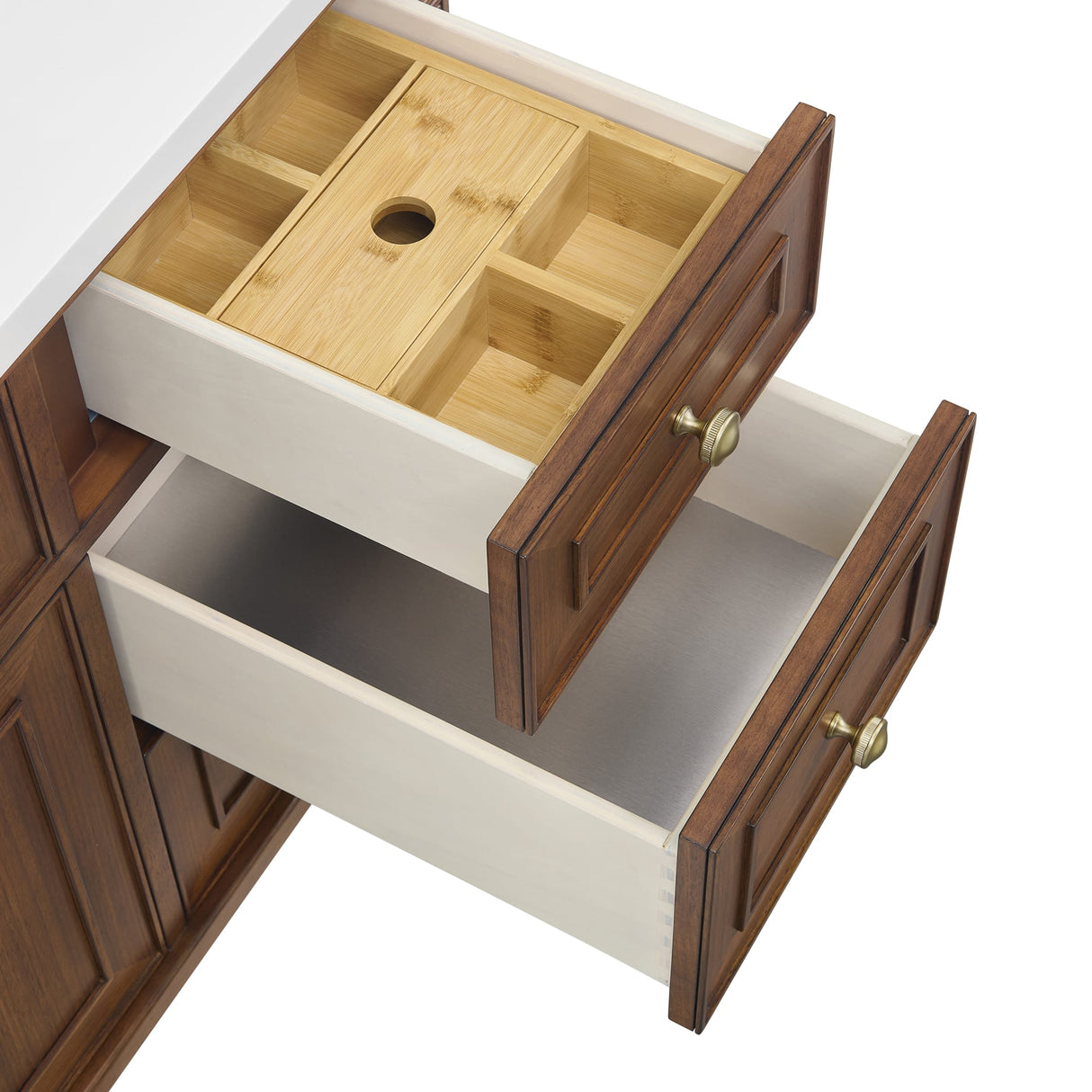 Lorelai 48" Single Vanity, Mid-Century Walnut w/ 3 CM Ethereal Noctis Silestone Top w/FreePower Wireless Charger
