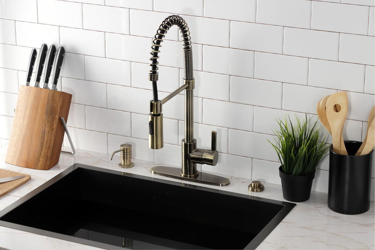 Gourmetier LS877CTLAB Continental Single-Handle Pre-Rinse Kitchen Faucet, Antique Brass