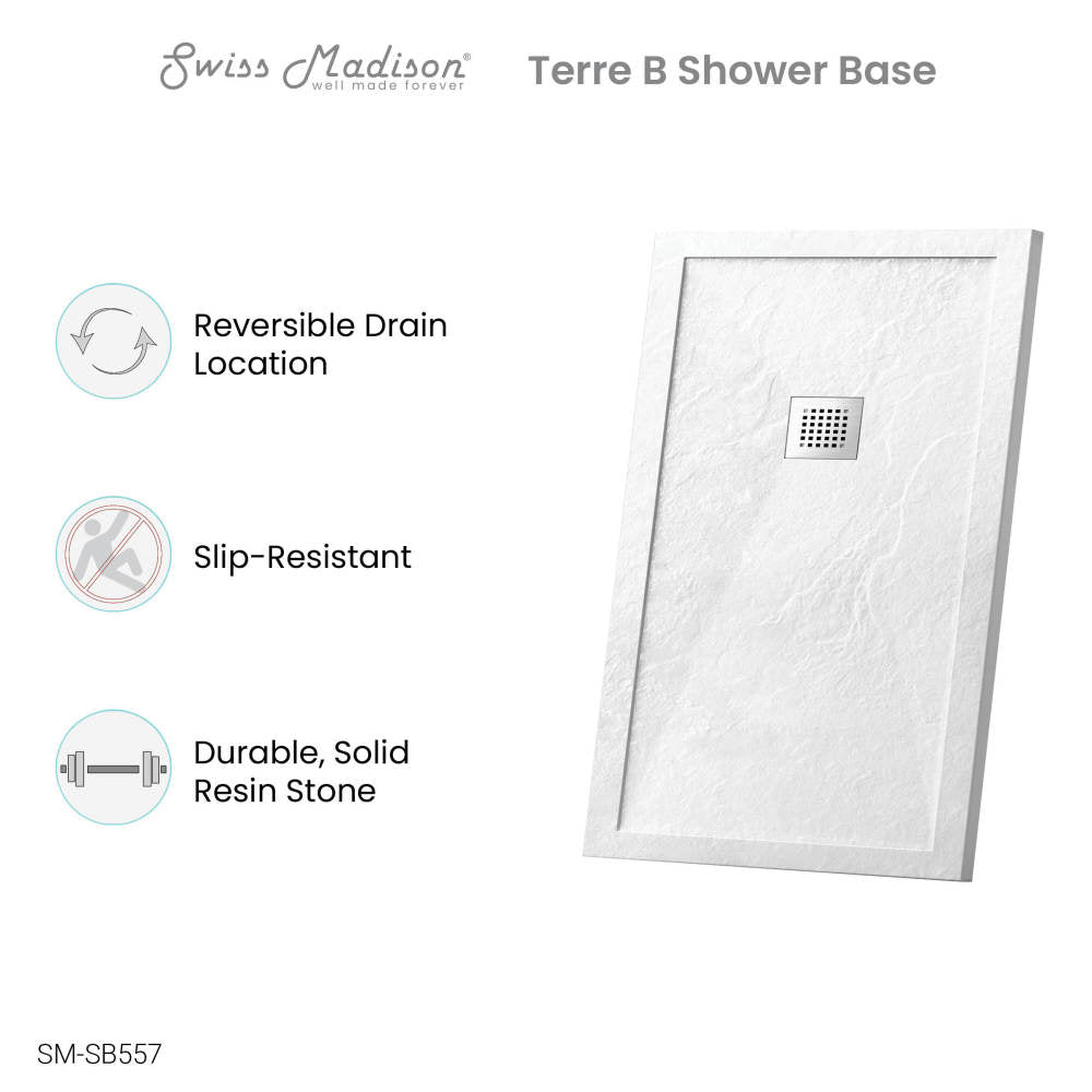 Terre B Series 48" x 32" Reversible Drain Shower Base