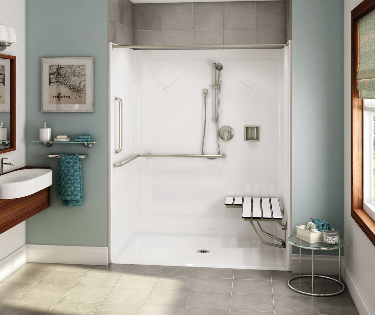 MAAX 106779-000-002-135 OPS-6036 - ANSI Compliant AcrylX Alcove Center Drain One-Piece Shower in White