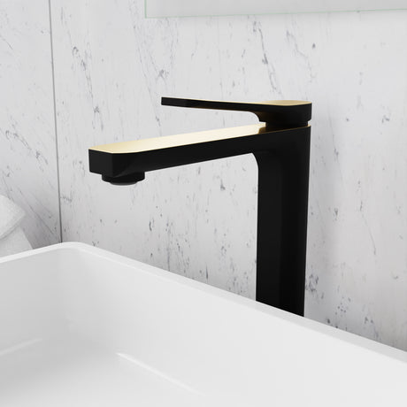 ANZZI L-AZ901MB-BG Single Handle Single Hole Bathroom Vessel Sink Faucet With Pop-up Drain in Matte Black & Brushed Gold