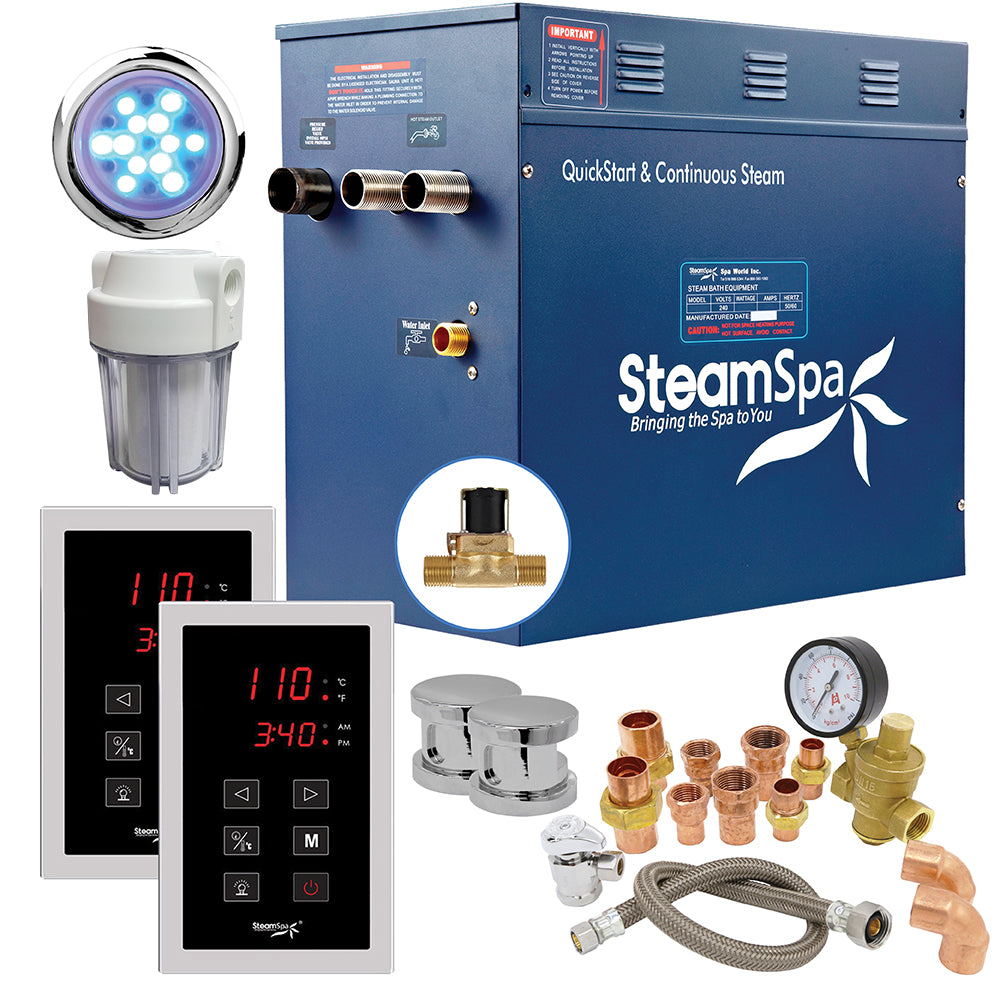 SteamSpa Executive 10.5 KW QuickStart Acu-Steam Bath Generator Package with Built-in Auto Drain and Install Kit in Chrome | Steam Generator Kit with Dual Control Panel Steamhead 240V | SS-EXT1050CH-A SS-EXT1050CH-A