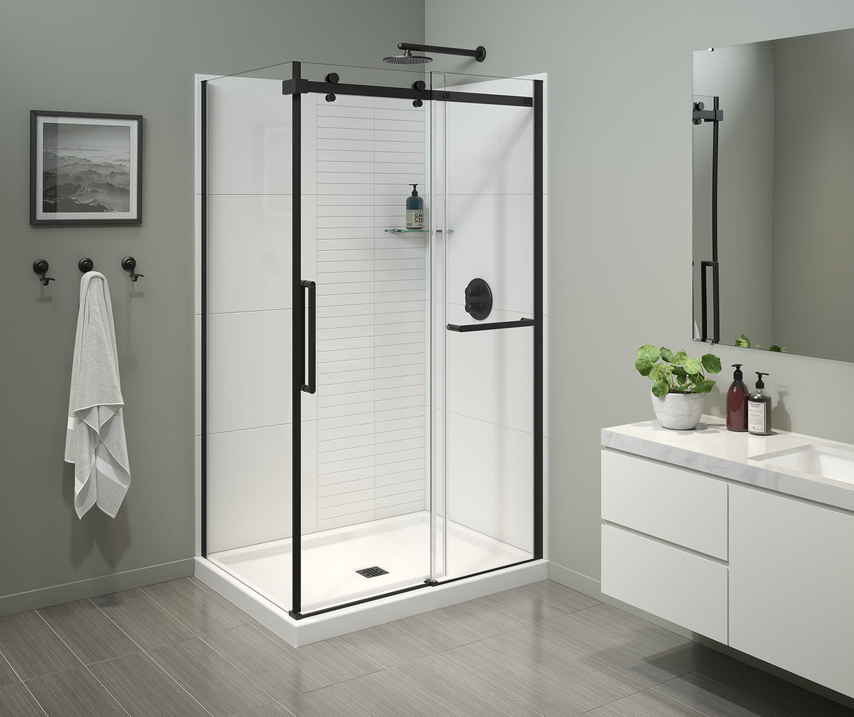 MAAX 138954-900-340-000 Halo Pro 44 ½-47 x 78 ¾ in. 8 mm Sliding Shower Door with Towel Bar for Alcove Installation with Clear glass in Matte Black