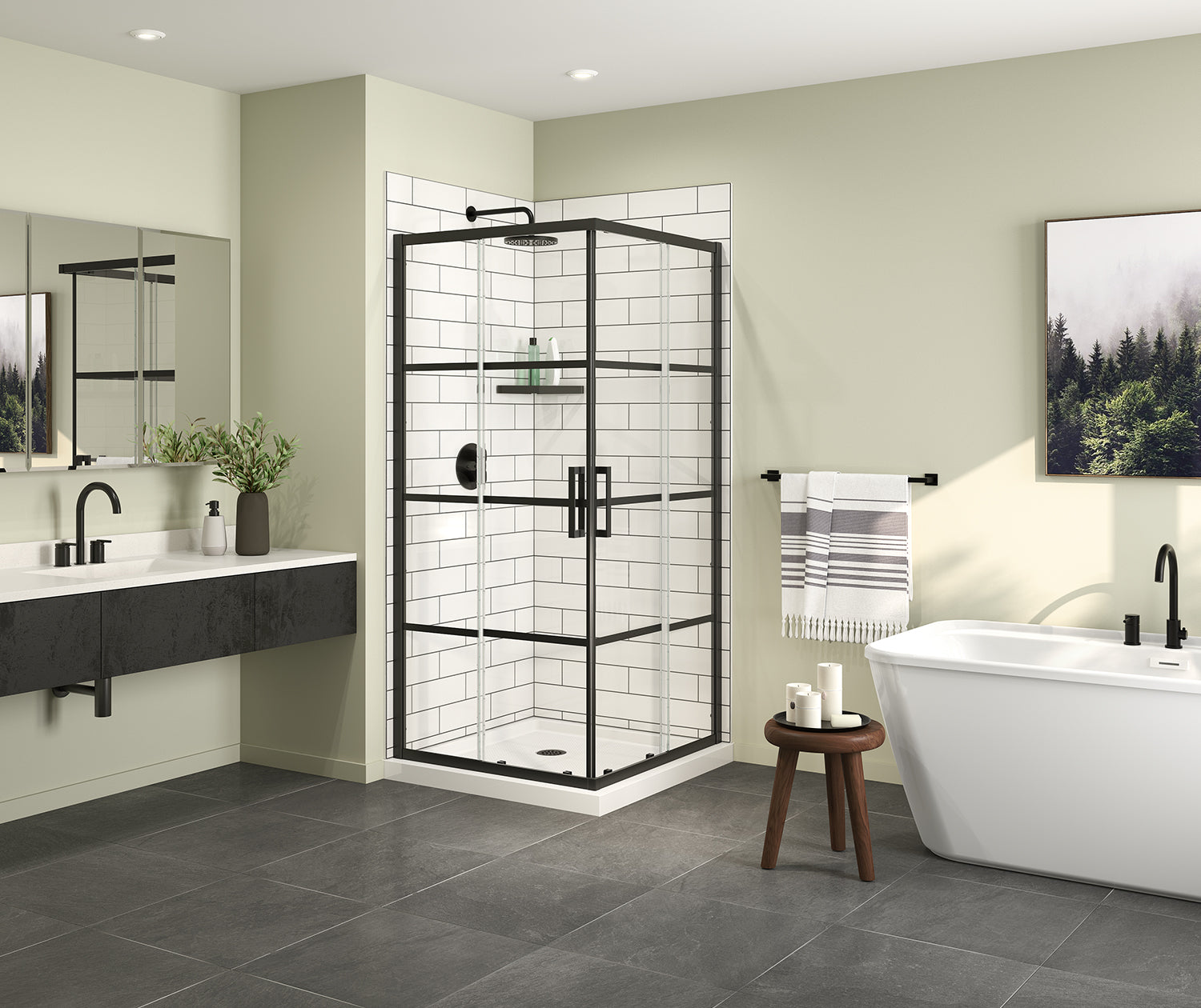 MAAX 137448-972-340-000 Radia Square 36 x 36 x 71 ½ in. 6 mm Sliding Shower Door for Corner Installation with Shaker glass in Matte Black