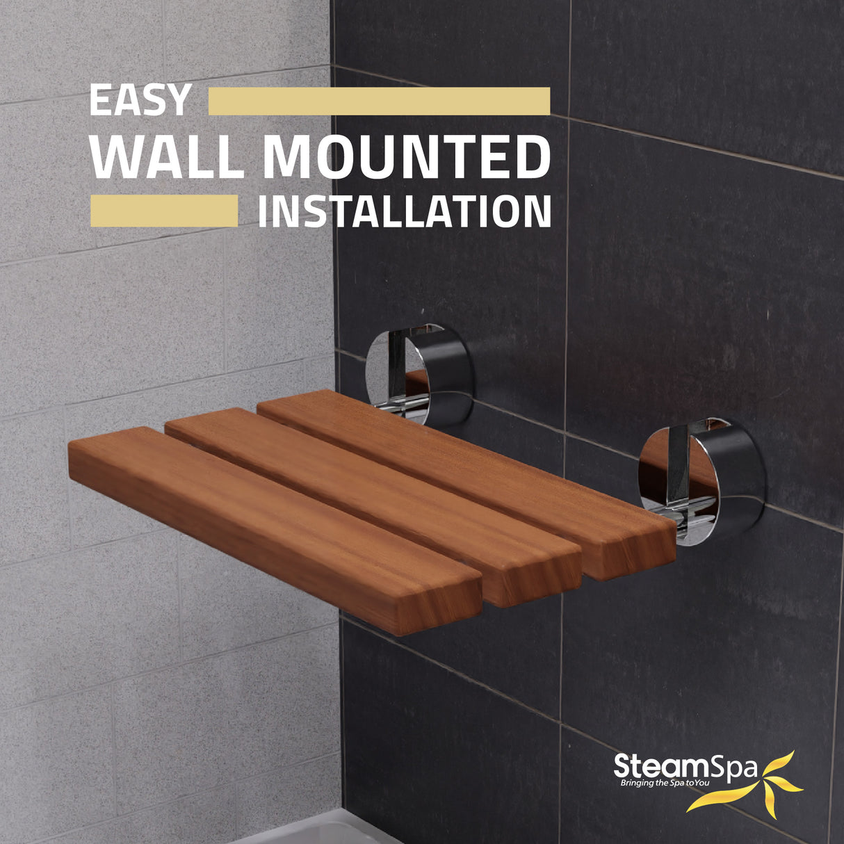 Leisure 20 in. Teak Wall Mounted Folding Shower Seat D-7-CH
