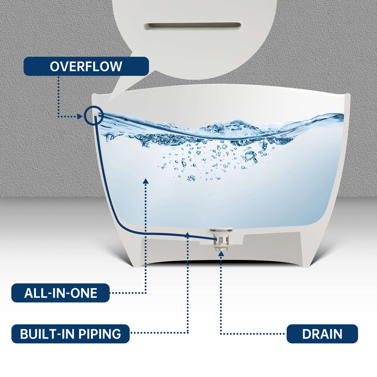 New England Home Goods Nanga 65" Freestanding Tub in White - Stone Resin Solid Surface