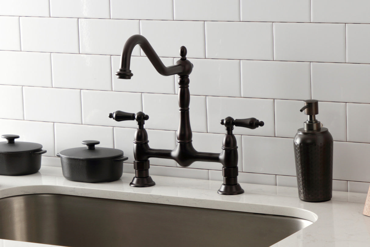 Kingston Brass KS1175AL Heritage Bridge Kitchen Faucet, Oil Rubbed Bronze