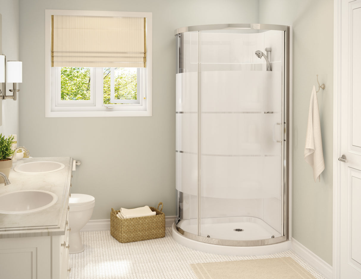 MAAX 300001-000-001-103 Cyrene 34 x 34 Acrylic Center Drain Shower Kit in White with 3 Stripes glass in Chrome