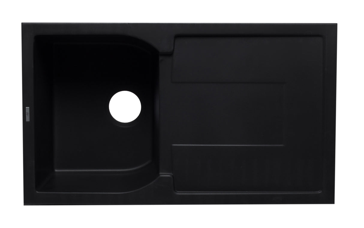 ALFI brand AB1620DI-BLA Black 34" Single Bowl Granite Composite Kitchen Sink with Drainboard