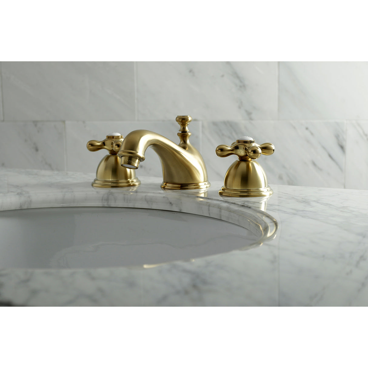 Kingston Brass KS3967AX 8 in. Widespread Bathroom Faucet, Brushed Brass