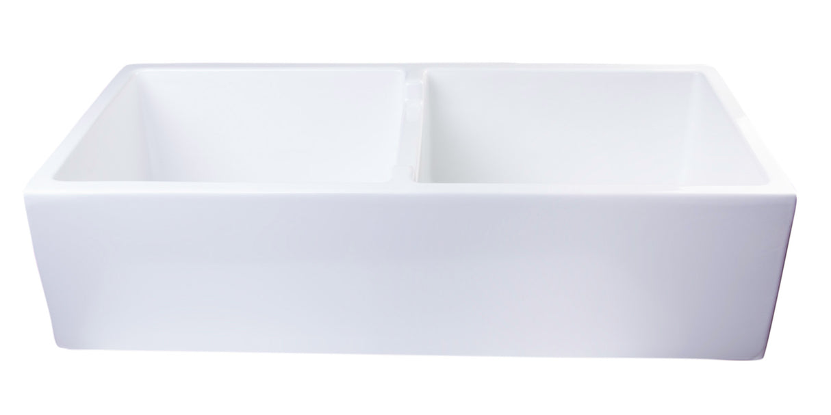 ALFI brand AB3918DB-W 39" White Smooth Apron Thick Wall Fireclay Double Bowl Farm Sink