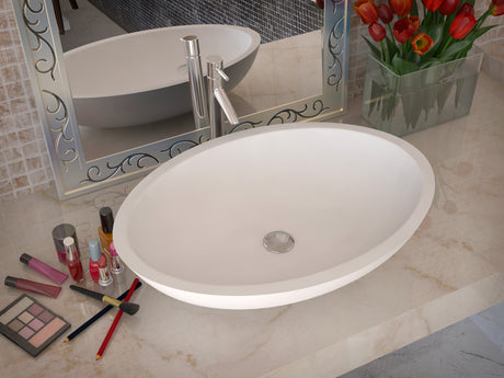 ANZZI LS-AZ8242-R 1-Piece Solid Surface Vessel Sink with Pop Up Drain in Matte White