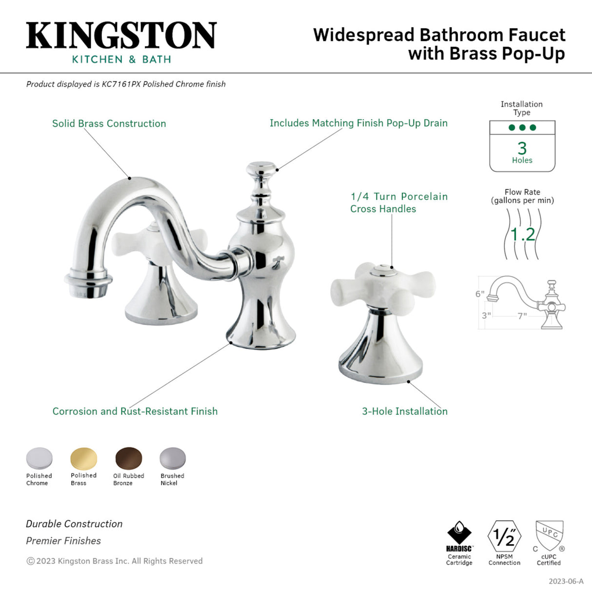 Kingston Brass KC7161PX 8 in. Widespread Bathroom Faucet, Polished Chrome