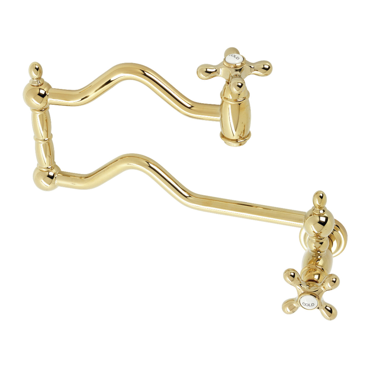 Kingston Brass KS2102AX Heritage Wall Mount Pot Filler, Polished Brass