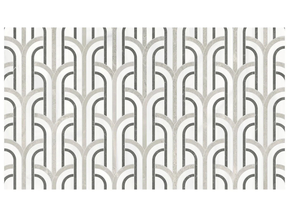 Anatolia Tile Utopio Florence Mist Polished W/ Honed Accents Natural Stone Waterjet Mosaic 5001-0397-0 Florence Mist - premium natural stone mosaic tile from Anatolia Tile, available at PoshHaus showroom in Keene, NH