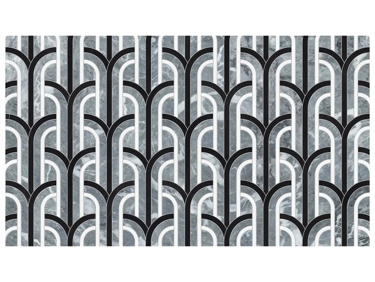Anatolia Tile Utopio Florence Monochromo Polished W/ Honed Accents Natural Stone Waterjet Mosaic 5001-0395-0 Florence Monochromo - premium natural stone mosaic tile from Anatolia Tile, available at PoshHaus showroom in Keene, NH