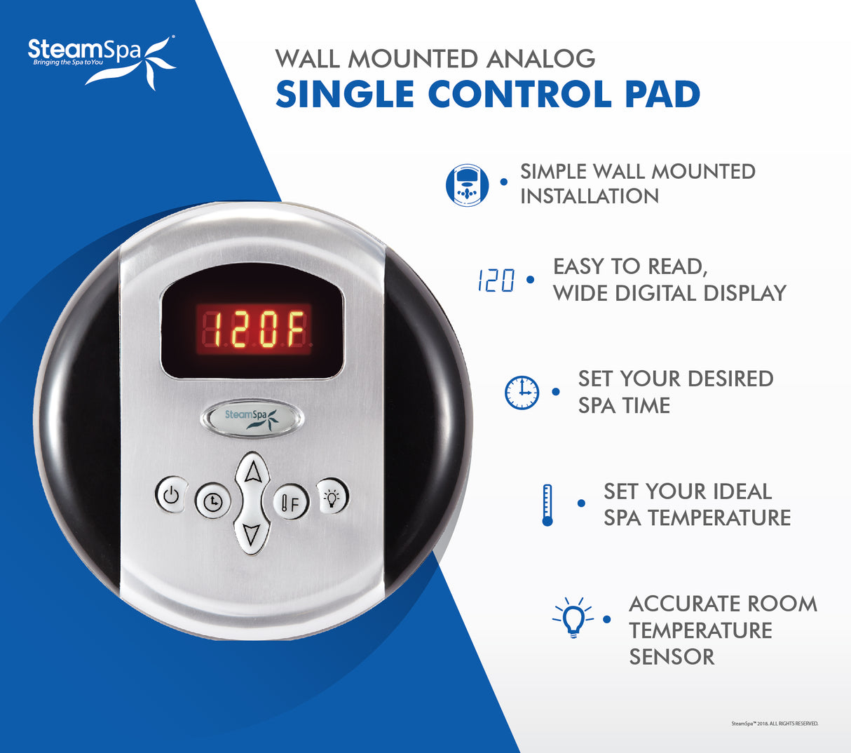 SteamSpa Programmable Control Panel with Presets in Chrome G-SC-200-PC