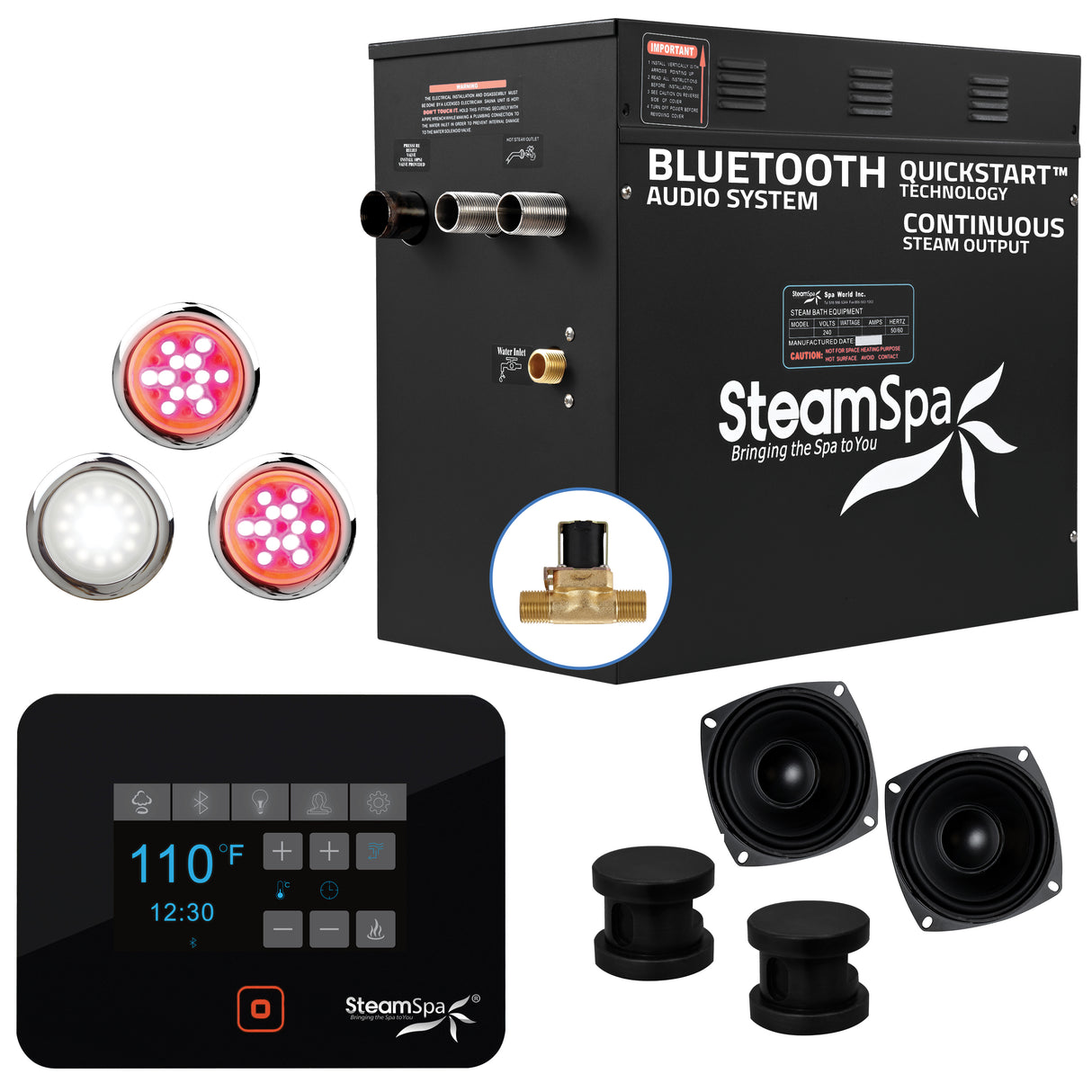 Raven BLUETOOTH Series 10.5kW QuickStart Steam Bath Generator Package in Matte Black RVB1050MK-A