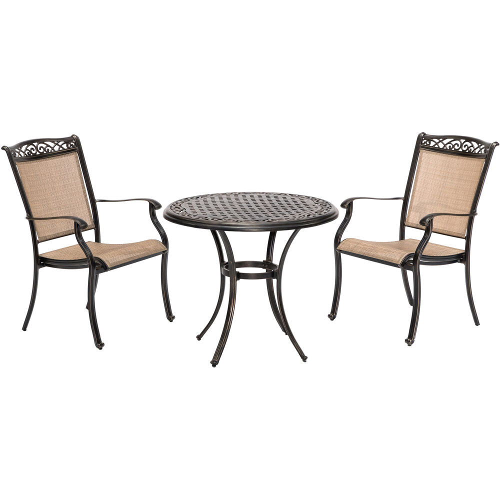 Hanover FNTDN3PCC Fontana3pc: 2 Sling Dining Chairs and 32" Cast Table