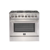 Forno 3-Piece Appliance Package - 36-Inch Dual Fuel Range, French Door Refrigerator, and Dishwasher in Stainless Steel