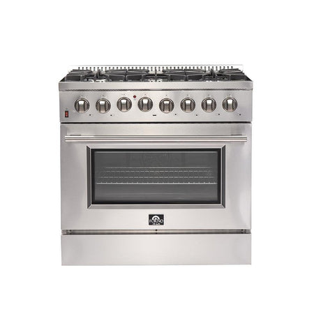 Forno 3-Piece Appliance Package - 36-Inch Dual Fuel Range, Pro-Style Refrigerator, and Dishwasher in Stainless Steel
