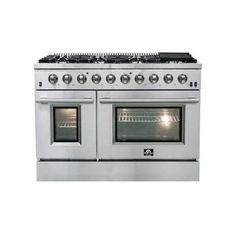 Forno 3-Piece Appliance Package - 48-Inch Gas Range, Pro-Style Refrigerator, and Dishwasher in Stainless Steel