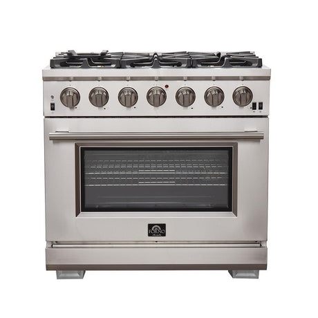 Forno 3-Piece Pro Appliance Package - 36-Inch Gas Range, French Door Refrigerator, and Dishwasher in Stainless Steel