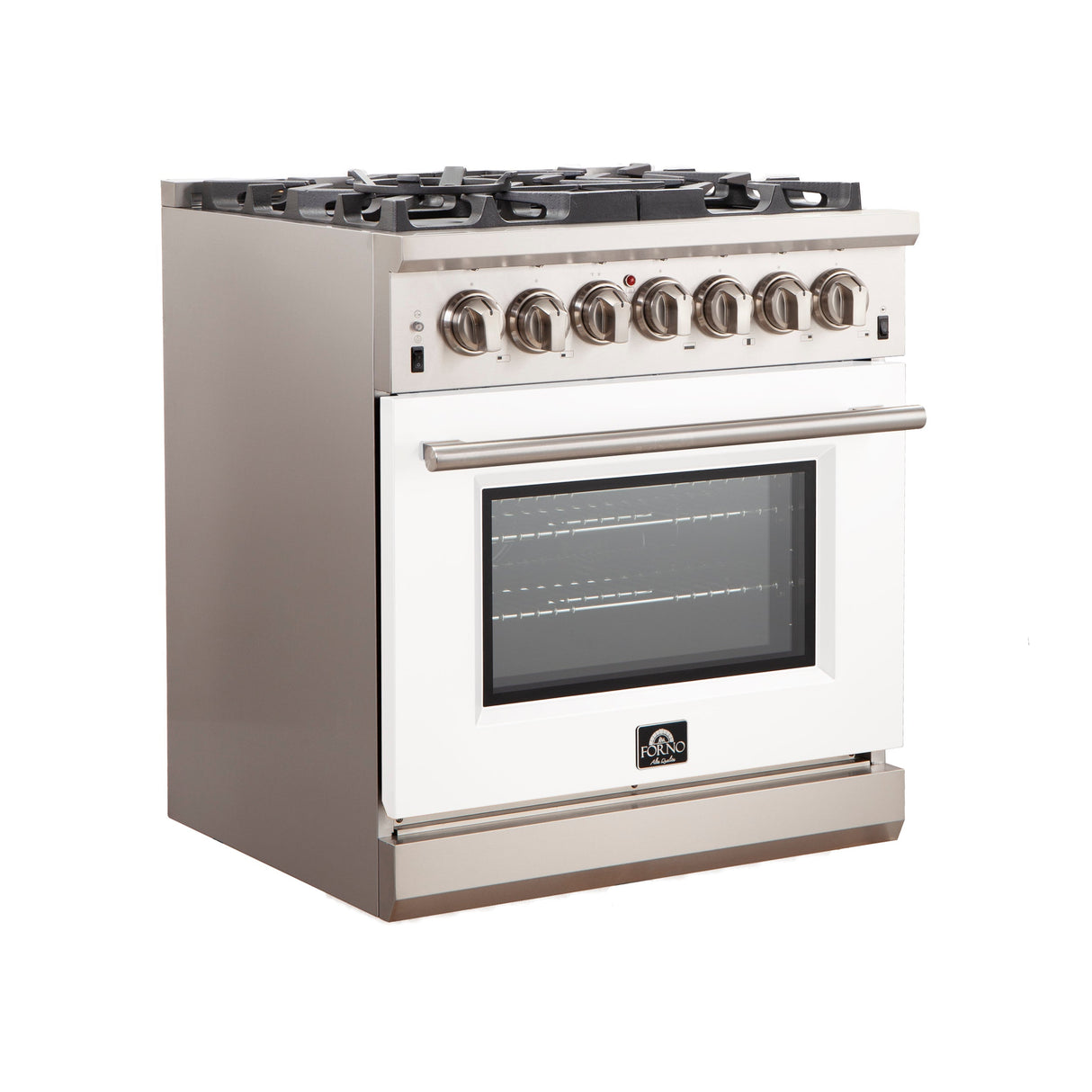 Forno 30-Inch Capriasca Gas Range with 5 Burners and Convection Oven in Stainless Steel with White Door (FFSGS6260-30WHT)