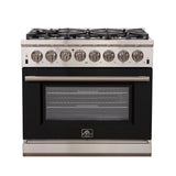 Forno 36-Inch Capriasca Dual Fuel Range with 6 Gas Burners and 240v Electric Oven in Stainless Steel with Black Door (FFSGS6187-36BLK)