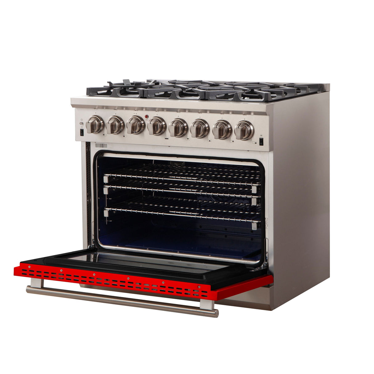 Forno 36-Inch Capriasca Dual Fuel Range with 6 Gas Burners and 240v Electric Oven in Stainless Steel with Red Door (FFSGS6187-36RED)
