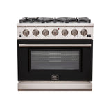 Forno 36-Inch Capriasca Gas Range with 6 Burners and Convection Oven in Stainless Steel with Black Door (FFSGS6260-36BLK)