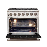 Forno 36-Inch Capriasca Gas Range with 6 Burners and Convection Oven in Stainless Steel with Black Door (FFSGS6260-36BLK)