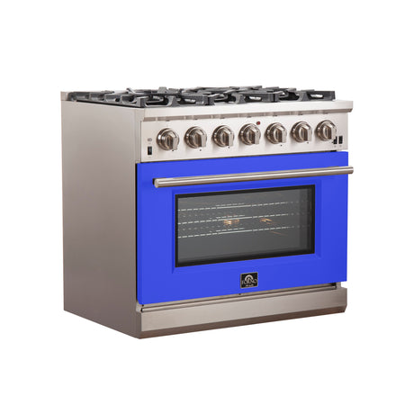 Forno 36-Inch Capriasca Gas Range with 6 Burners and Convection Oven in Stainless Steel with Blue Door (FFSGS6260-36BLU)