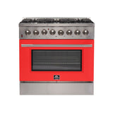 Forno 36-Inch Galiano Dual Fuel Range with 6 Gas Burners and 240v Electric Oven in Stainless Steel with Red Door (FFSGS6156-36RED)
