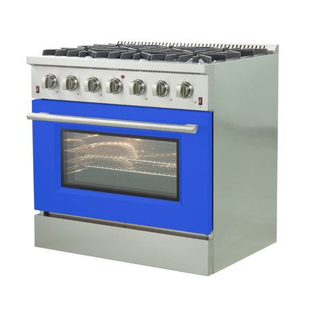 Forno 36-Inch Galiano Gas Range with 6 Gas Burners and Convection Oven in Stainless Steel with Blue Door (FFSGS6244-36BLU)