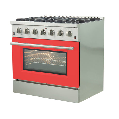 Forno 36-Inch Galiano Gas Range with 6 Gas Burners and Convection Oven in Stainless Steel with Red Door (FFSGS6244-36RED)