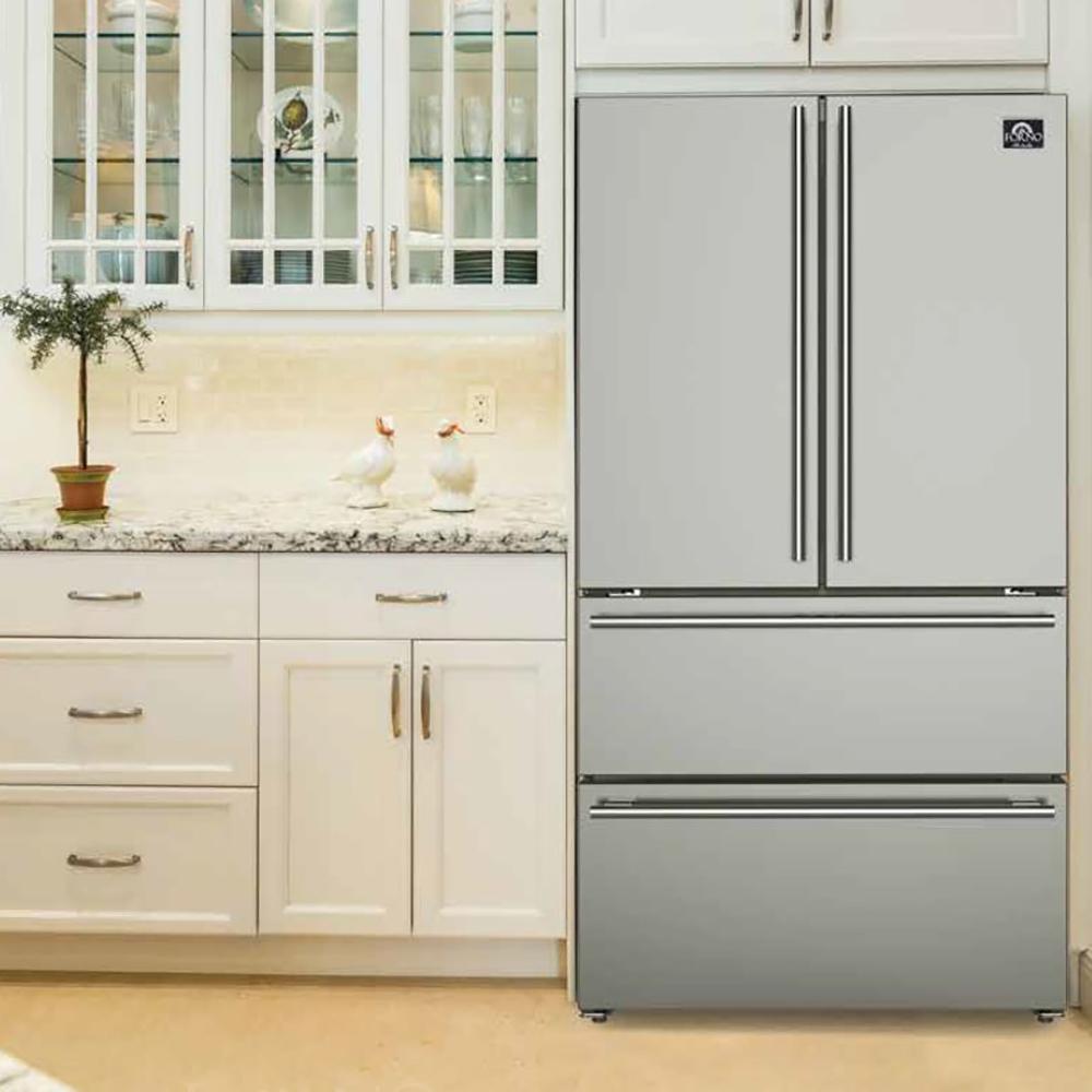 Forno 3-Piece Appliance Package - 30-Inch Electric Range, French Door Refrigerator, and Dishwasher in Stainless Steel