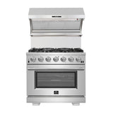 Forno 4-Piece Appliance Package - 36-Inch Electric Range, Wall Mount Range Hood with Backsplash, Pro-Style Refrigerator, and Dishwasher in Stainless Steel