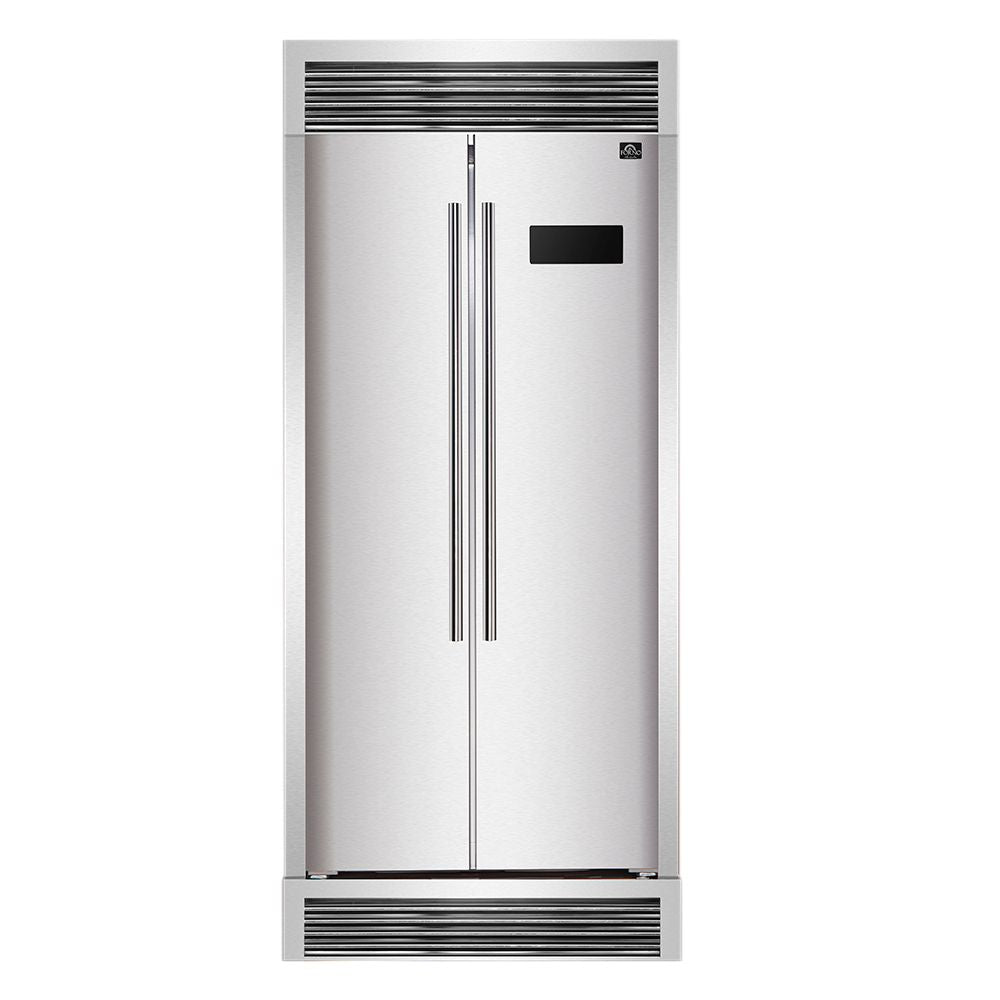 Forno 33-Inch Salerno Side-by-Side Counter Depth Refrigerator 15.6 Cu. Ft. in Stainless Steel with Professional Handle & 4” Decorative Grill (FFRBI1805-37SG)