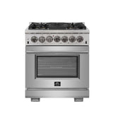 Forno 4-Piece Pro Appliance Package - 30-Inch Dual Fuel Range, Premium Hood, Pro-Style Refrigerator, and Dishwasher in Stainless Steel