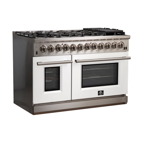 Forno 48-Inch Capriasca Dual Fuel Range with 8 Gas Burners and 240v Electric Oven in Stainless Steel with White Door (FFSGS6187-48WHT)